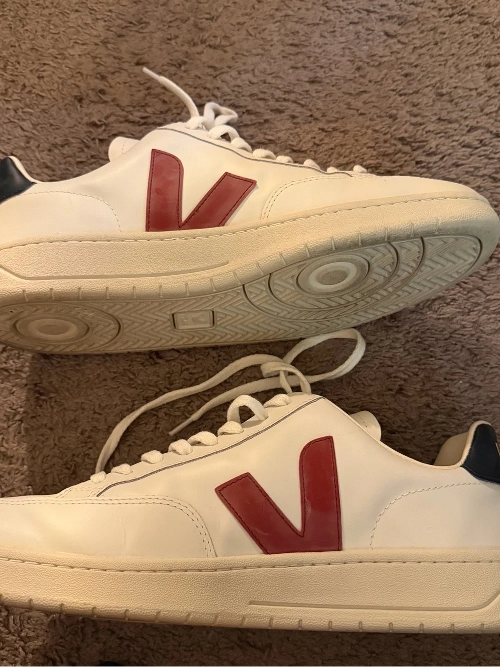 Veja White Leather Sneakers with Red Side V